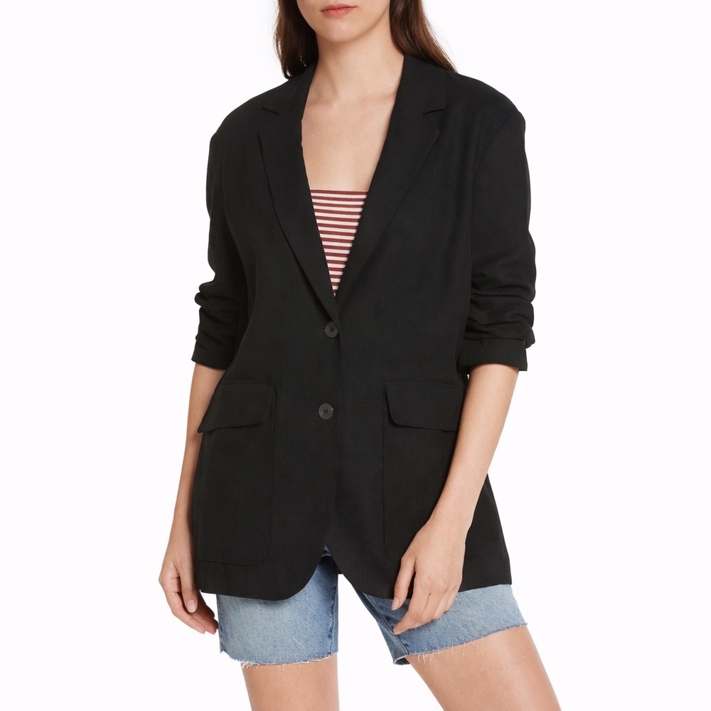 Madewell XS Breezewoven Larsen Blazer Linen 0196 True Black Medium NF481